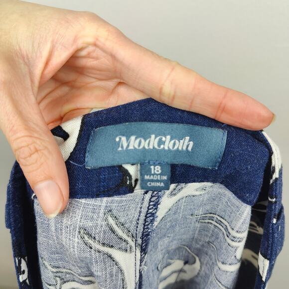 Modcloth Cat Print Trouser Pants Womens 18 Navy Blue Pleated Lightweight Retro - Picture 7 of 10